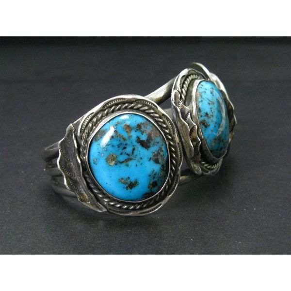 Vintage Sterling Silver 925 Navajo Natural Turquoise Cuff Bracelet 64g i12730 Image 3 Estate Jewelers Toledo, OH