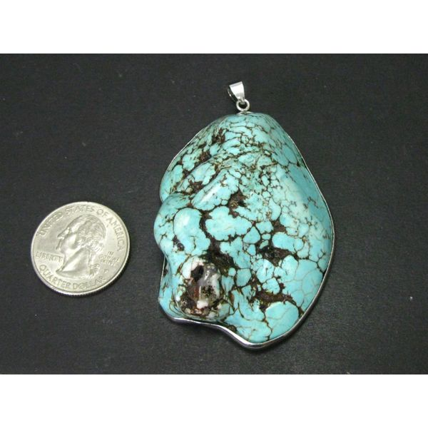Vintage Sterling 250ct Natural Turquoise Large Chunky Pendant 54g i12759 Image 2 Estate Jewelers Toledo, OH