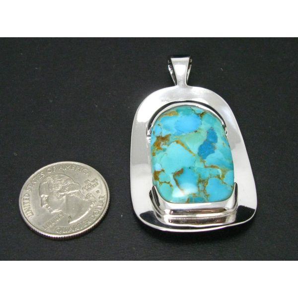 Estate Sterling Silver Natural Turquoise Large Ladies Pendant 26.9g i12960 Image 2 Estate Jewelers Toledo, OH