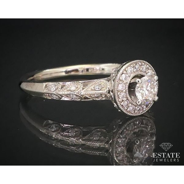 14k White Gold Round Natural .35ctw Diamond Halo Engagement Ring 2.6g i12733 Image 2 Estate Jewelers Toledo, OH