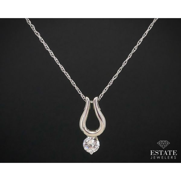 Estate 14k White Gold Round Natural .41ct Diamond Solitaire Necklace 2.4g i12860 Estate Jewelers Toledo, OH