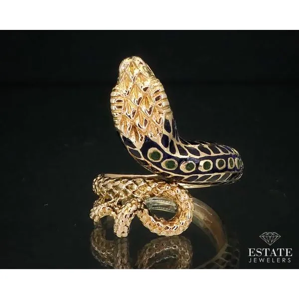 Estate 14K Yellow Gold Enameled Turquoise & Diamond Brooch