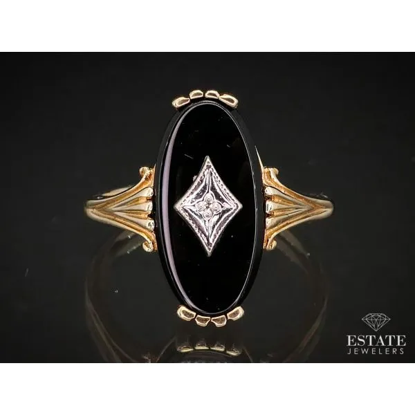 Womens vintage black on sale onyx ring with diamonds