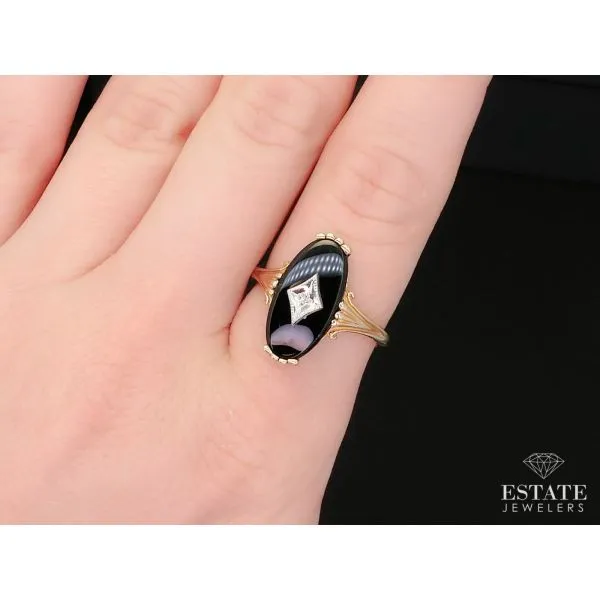 Womens black onyx rings clearance with diamonds