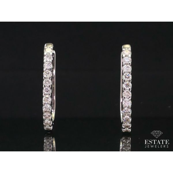 Estate 14k White Gold Natural 1ctw Diamond Hoop Ladies Earrings 6.0g i13282 Image 2 Estate Jewelers Toledo, OH