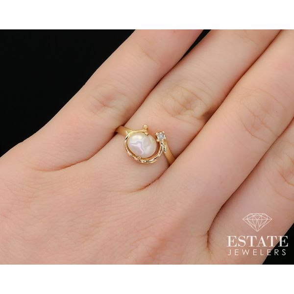 Estate 14k Yellow Gold 7.5mm Baroque Pearl & Diamond Ladies Ring 1.9g i13487 Image 4 Estate Jewelers Toledo, OH