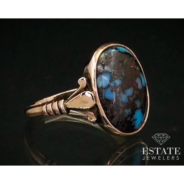 Antique Victorian 12k Yellow Gold Natural Turquoise Ladies Ring 2.8g i13543 Image 2 Estate Jewelers Toledo, OH