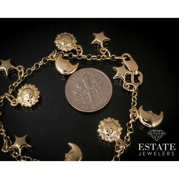 Estate 14K Yellow Gold Double Link Charm Bracelet