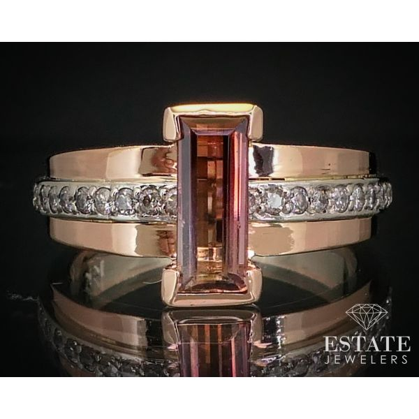 Vivid 14k Two Tone Gold Natural 1.15ct Tourmaline & Diamond Ring 6.8g i13527 Estate Jewelers Toledo, OH