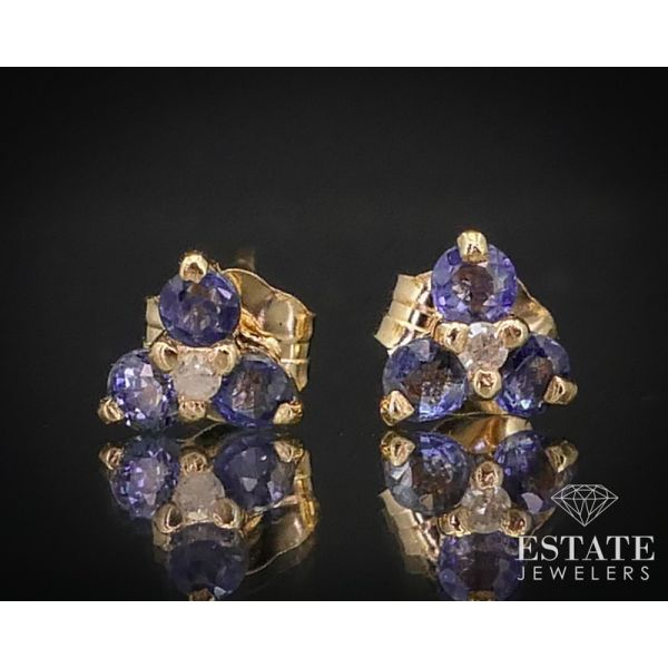14k Yellow Gold Natural Blue Sapphire & Diamond Stud Small Earrings i13640 Estate Jewelers Toledo, OH