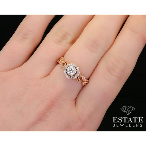 14k Rose Gold Round Natural .60ctw Diamond Halo Engagement Ring 3.5g i13624 Image 4 Estate Jewelers Toledo, OH