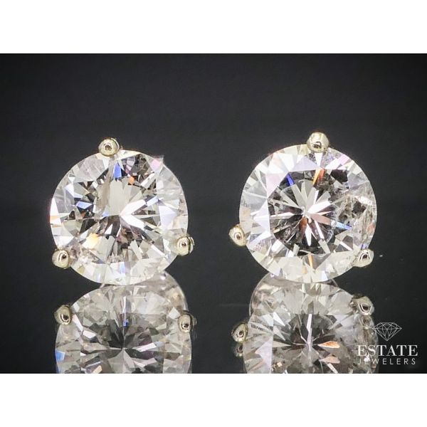 NEW 14k White Gold Round Cut Natural 2.12ctw Diamond Stud Earrings i3626 Image 2 Estate Jewelers Toledo, OH