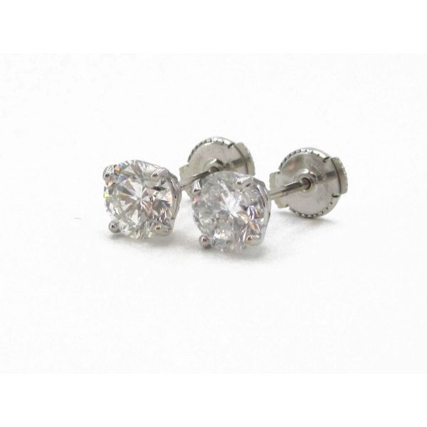 NEW 14k White Gold Round Cut Natural 1.98ctw Diamond Stud Earrings i3627 Image 4 Estate Jewelers Toledo, OH