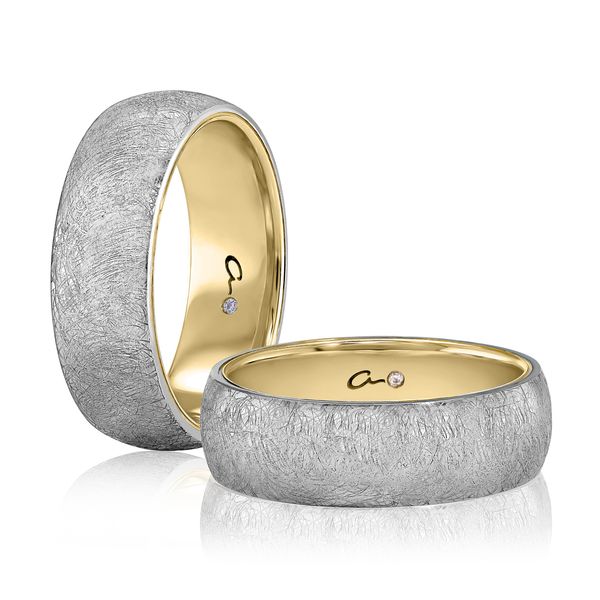 Two-Tone Scratched Matte Finish Platinum Men’s Wedding Band With Gold Interior Natale Jewelers Sewell, NJ