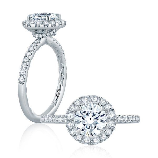 Round Halo Engagement Ring with Belted Gallery Detail Von's Jewelry, Inc. Lima, OH