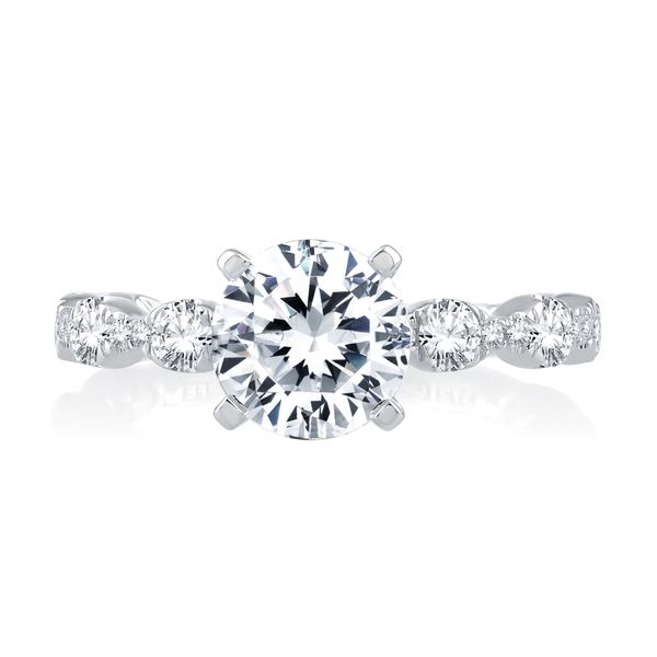 Four Prong Diamond Engagement Ring with Scalloped Band Image 2 Castle Couture Fine Jewelry Manalapan, NJ