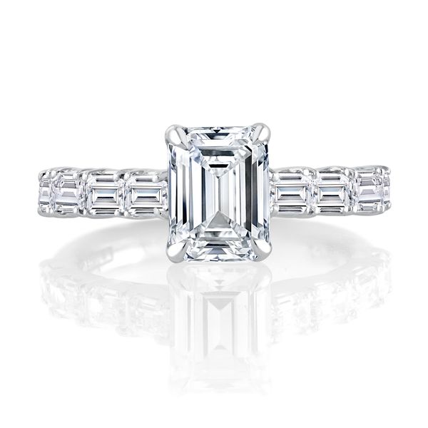 Emerald Cut Diamond Engagement Ring with East West Emerald Diamond Accents Band Image 2 Baxter's Fine Jewelry Warwick, RI