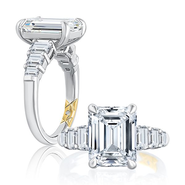 Classic Four Prong Emerald Cut Diamond Flanked Engagement Ring Baxter's Fine Jewelry Warwick, RI