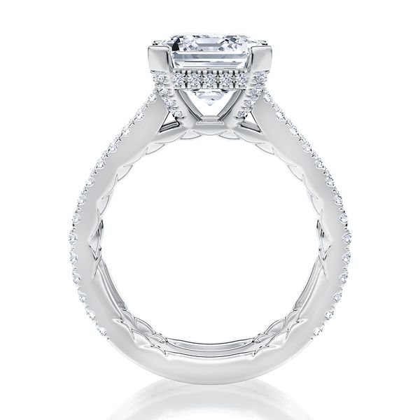 Three Row Diamond Flat Tab Emerald Cut Center Diamond Engagement Ring  Image 3 Hannoush Jewelers, Inc. Albany, NY