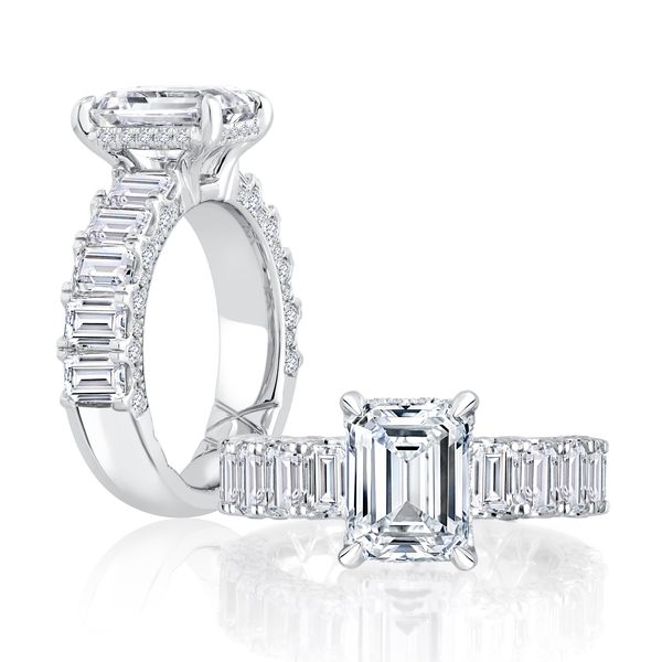 Emerald Cut Diamond Engagement Ring with Emerald Diamond Accents Band Mark Allen Jewelers Santa Rosa, CA
