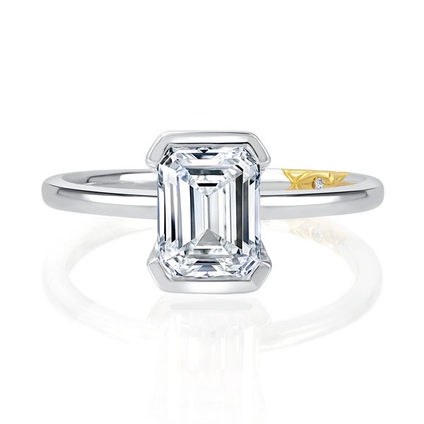Classic Solitaire Half Bezel Emerald Cut Center Diamond Engagement Ring Image 2 Baxter's Fine Jewelry Warwick, RI