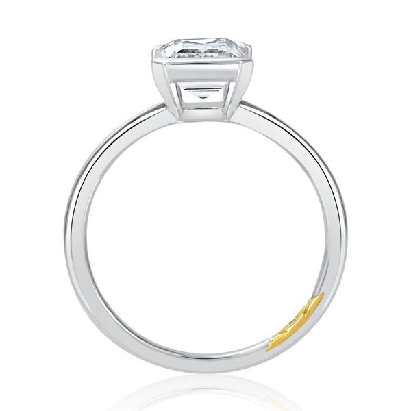 Classic Solitaire Half Bezel Emerald Cut Center Diamond Engagement Ring Image 3 Hannoush Jewelers, Inc. Albany, NY