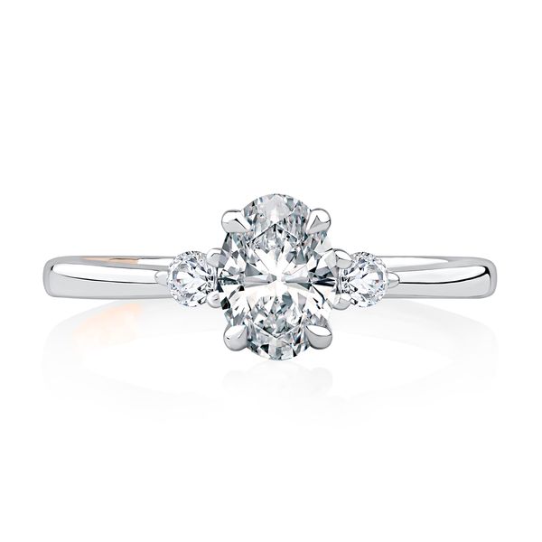 Three Stone Oval Cut Engagement Ring With Round Side Diamonds Image 2 Hannoush Jewelers, Inc. Albany, NY