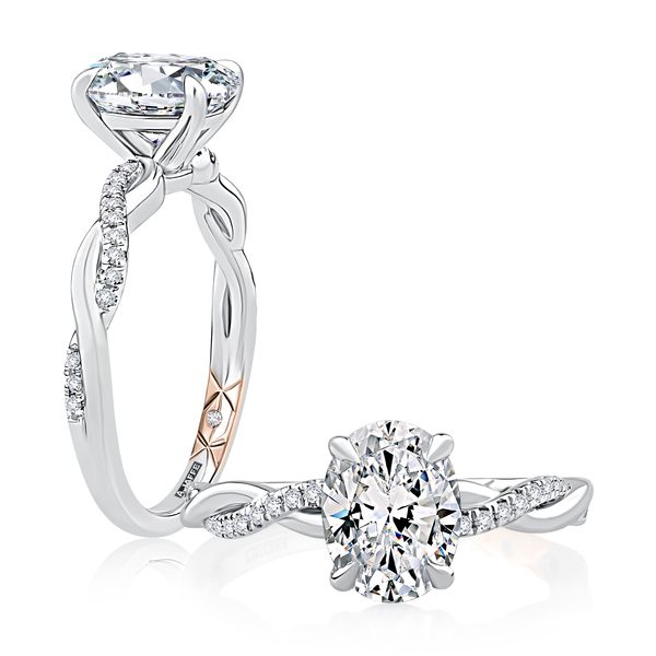 Alternating Plain Metal and Diamond Split Shank Crossover Oval Cut Engagement Ring Natale Jewelers Sewell, NJ