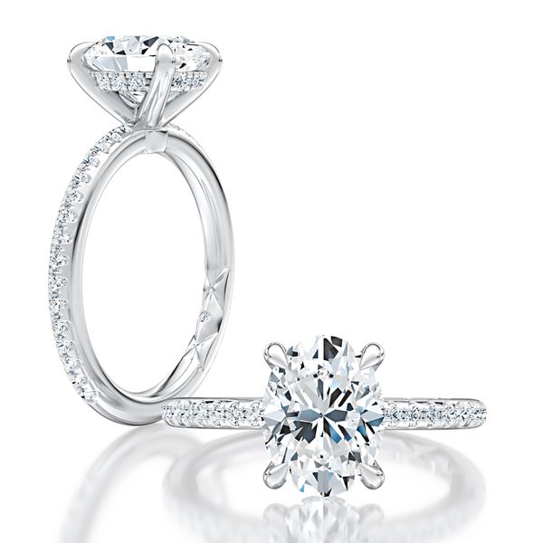 Four Prong Oval Center Diamond Engagement Ring with Diamond Band Von's Jewelry, Inc. Lima, OH