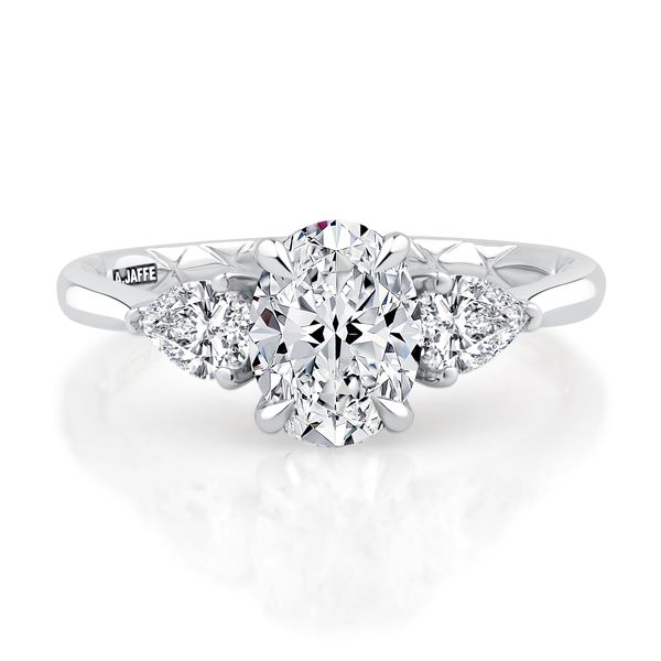 Modern Three Stone Round Center Diamond Engagement Ring with Pear Shaped Side Diamonds Image 2 Molinelli's Jewelers Pocatello, ID