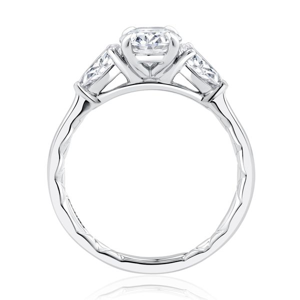 Modern Three Stone Round Center Diamond Engagement Ring with Pear Shaped Side Diamonds Image 3 Hannoush Jewelers, Inc. Albany, NY