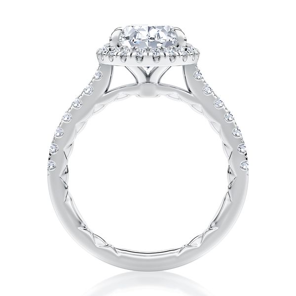 Oval Cut Diamond Engagement Ring with Oval Shaped Halo and Diamond Pave Band Image 3 Baxter's Fine Jewelry Warwick, RI