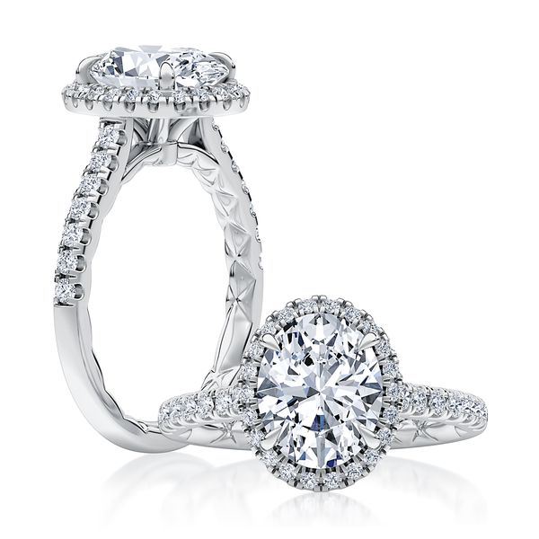 Oval Cut Diamond Engagement Ring with Oval Shaped Halo and Diamond Pave Band Hannoush Jewelers, Inc. Albany, NY
