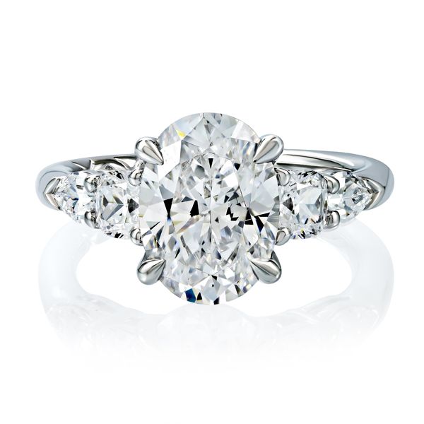 Modern Five Stone Diamond Engagement Ring with Round and Pear Shaped Stones Baxter's Fine Jewelry Warwick, RI