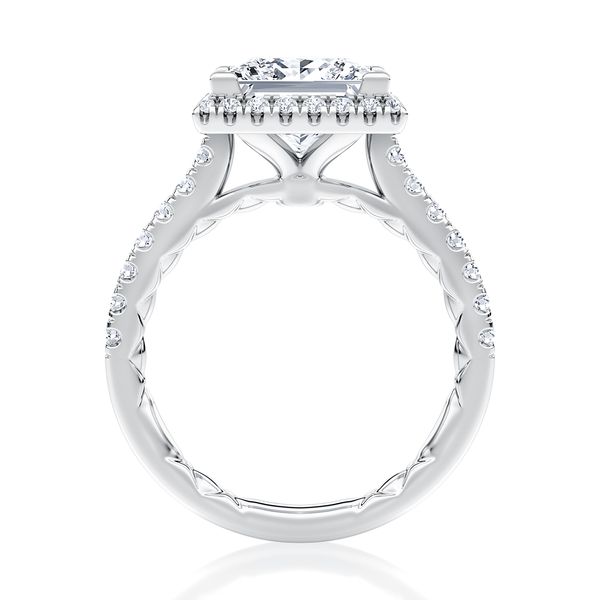 Moder Radiant Cut Diamond Engagement Ring with Halo and Pave Band Image 3 Castle Couture Fine Jewelry Manalapan, NJ