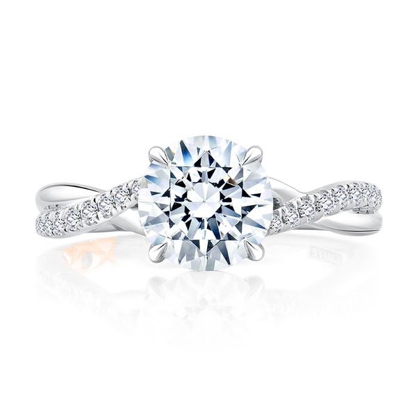 Round Cut Diamond Split Shank Crossover Engagement Ring Image 2 Natale Jewelers Sewell, NJ