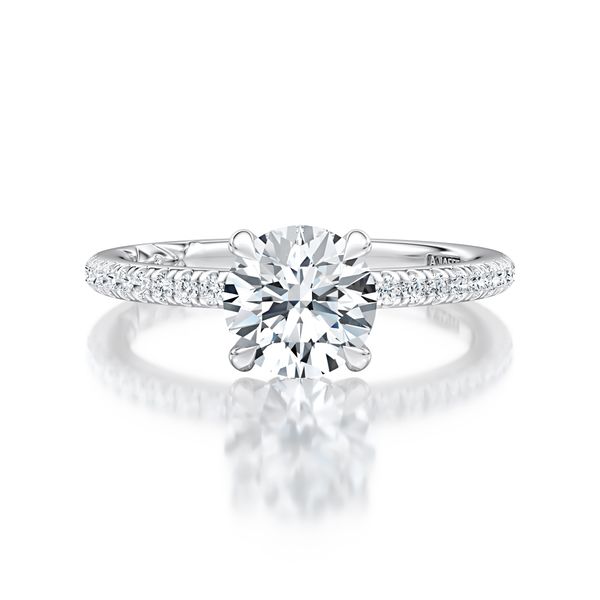 Four Prong Round Center Diamond Center Engagement Ring with Pave Band Image 2 Harris Jeweler Troy, OH