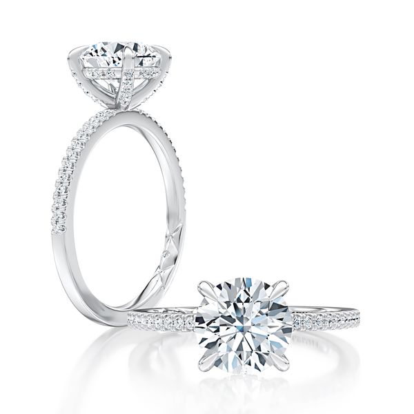 Hidden Halo Round Engagement Ring with Pave Band Natale Jewelers Sewell, NJ