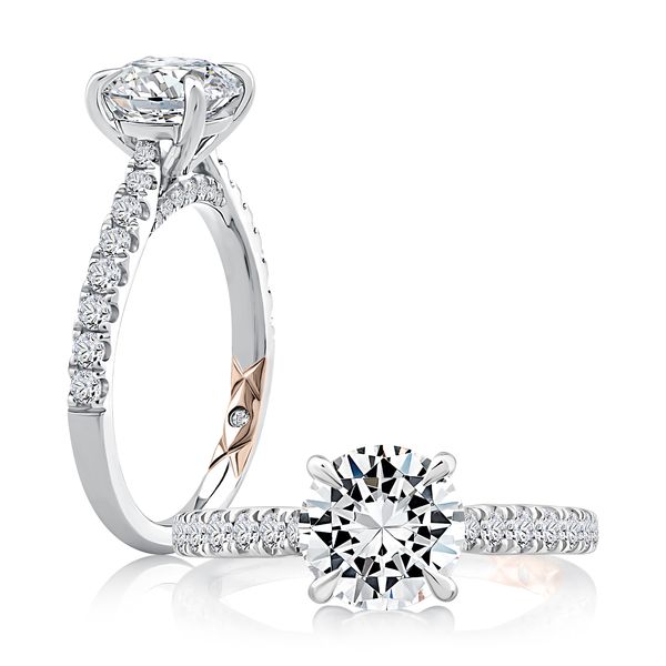 Round Center Diamond Engagement Ring with Peek-A-Boo Diamonds and Pave Band Sather's Leading Jewelers Fort Collins, CO
