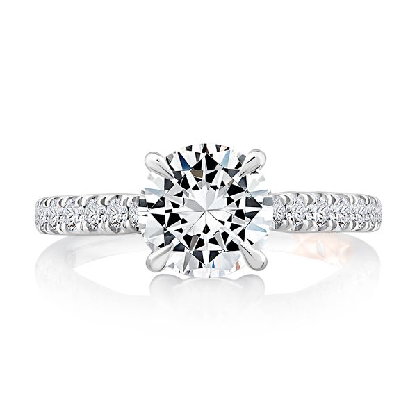 Round Center Diamond Engagement Ring with Peek-A-Boo Diamonds and Pave Band Image 2 Harris Jeweler Troy, OH