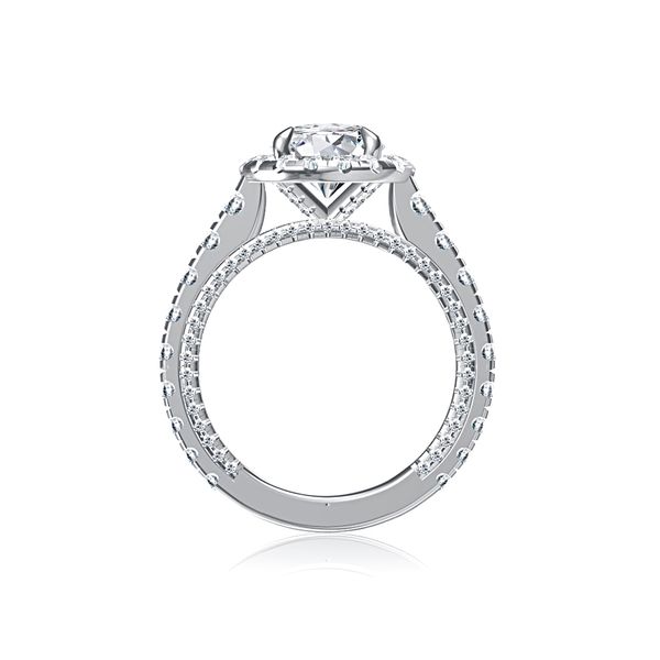 Round Halo Diamond Engagement Ring with Diamond Pave Band Image 3 Hannoush Jewelers, Inc. Albany, NY