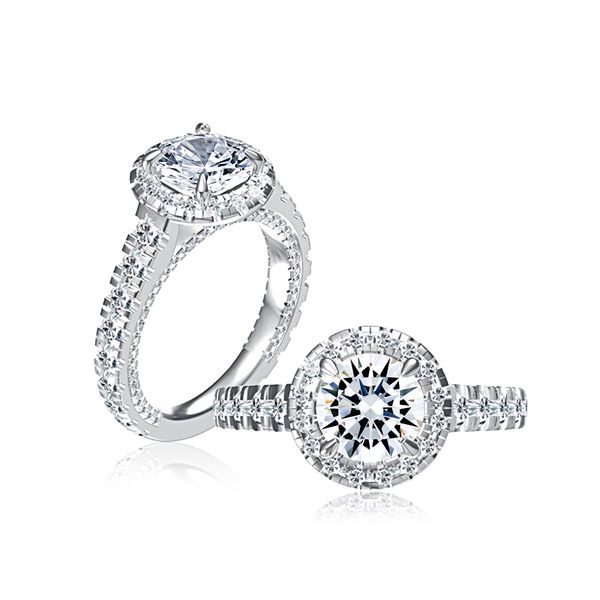 Round Halo Diamond Engagement Ring with Diamond Pave Band Castle Couture Fine Jewelry Manalapan, NJ
