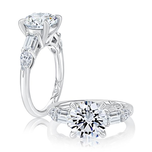 Five Stone Diamond Engagement Ring with Baguette and Pear Shaped Stones Rasmussen Diamonds Mount Pleasant, WI