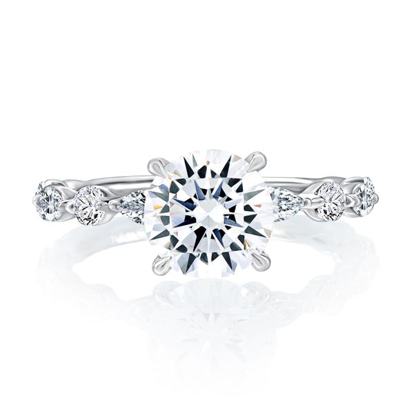 Classic Round Center Stone Diamond Engagment Ring with Alternating Shape Stones Band Image 2 Natale Jewelers Sewell, NJ