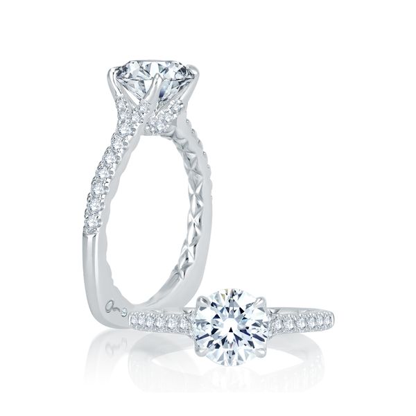 Micro Pavé Round Center Signature A.JAFFE Quilts engagement ring Castle Couture Fine Jewelry Manalapan, NJ