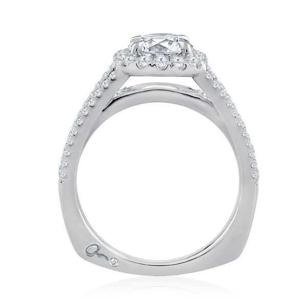 Triple Split Shank Halo Round Cut Diamond Engagement Ring Image 3 Castle Couture Fine Jewelry Manalapan, NJ
