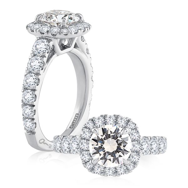 Cushion Shaped Diamond Halo Round Center Stone Diamond Engagement Ring Natale Jewelers Sewell, NJ