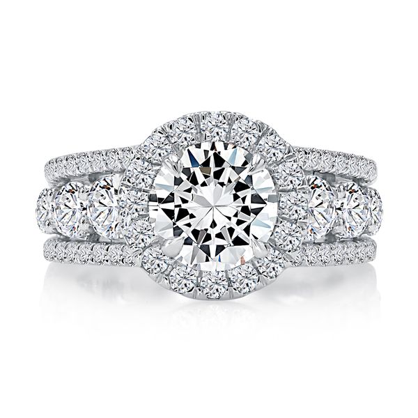 Modern Triple Row Round Halo Diamond Engagement Ring with Signature Shank™ Image 2 Natale Jewelers Sewell, NJ