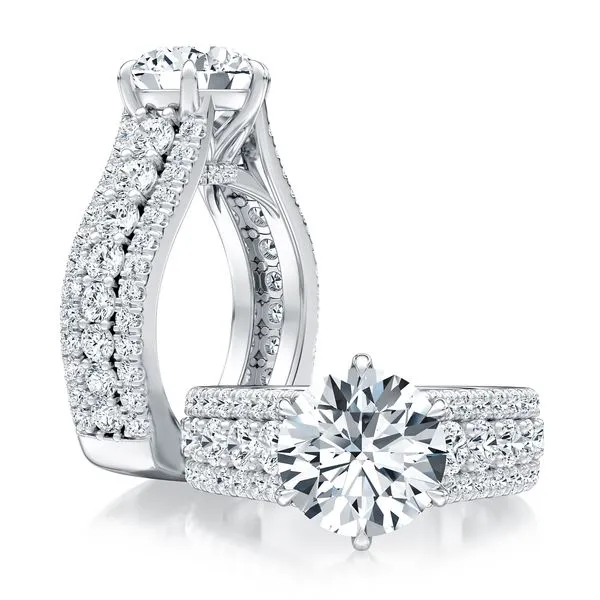 3 row pave diamond engagement ring Clearance