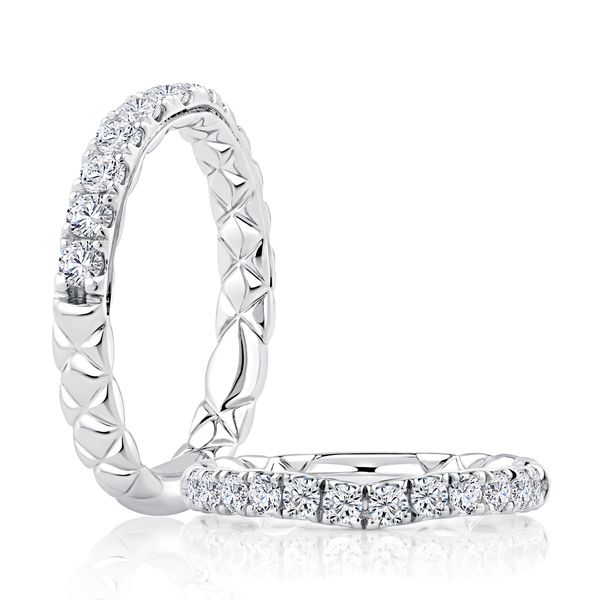 Curved Diamond Wedding Band with Signature A.JAFFE Quilts Interior Image 2 Natale Jewelers Sewell, NJ
